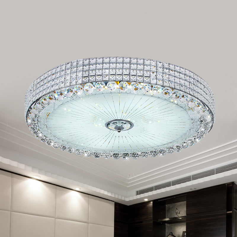 Round Inserted Crystal Flush Light Contemporary 16"/24" Wide LED Bedroom Close to Ceiling Lamp in Silver/Gold