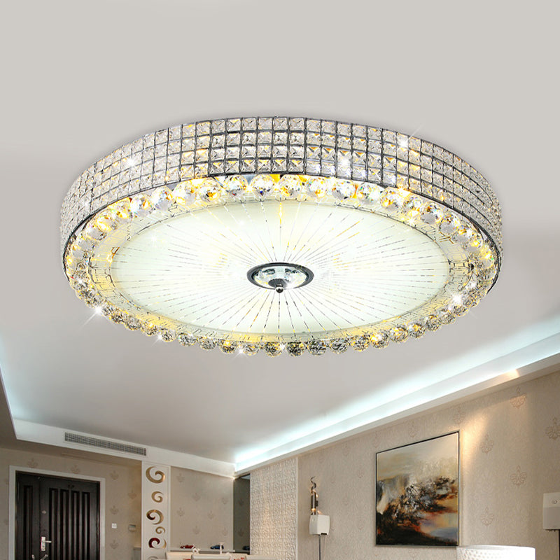 Round Crystal Flush Light Light Contemporain 16 "/ 24" de large chambre à LED près du plafond en argent / or