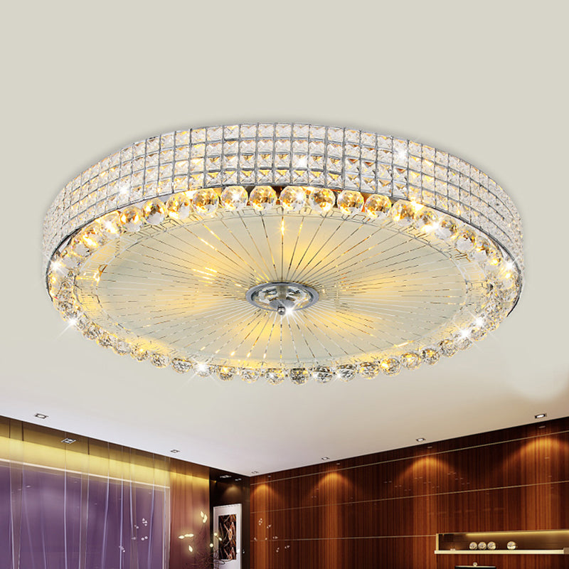 Round Inserted Crystal Flush Light Contemporary 16"/24" Wide LED Bedroom Close to Ceiling Lamp in Silver/Gold