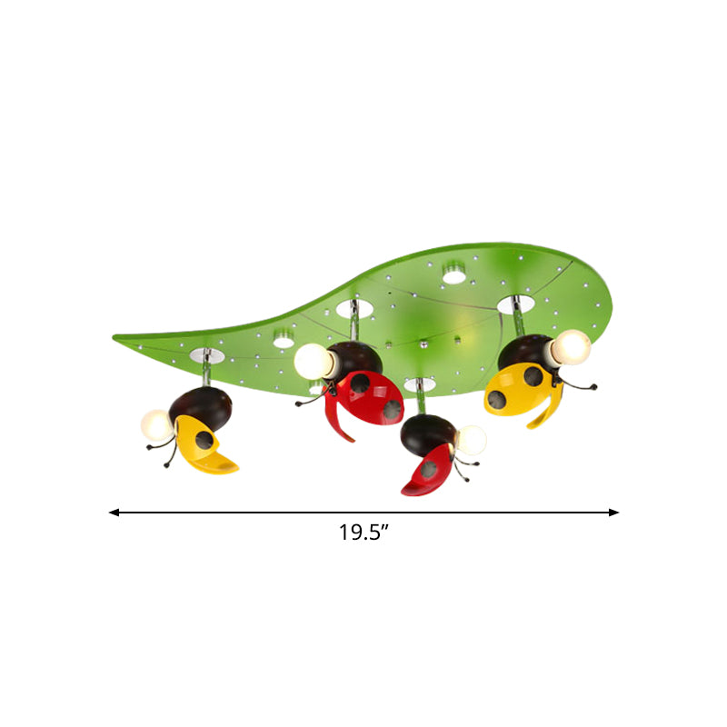 Coccinella riposare sul soffitto a foglia leggera per bambini in ferro da letto a 4 bulbina semi-filo in verde