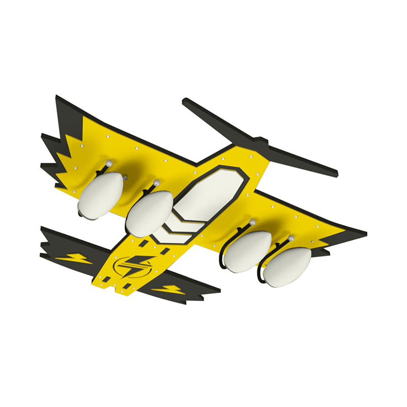 Kids Fighter Jet Wood Flushmount 4 Heads Flush Mounted Ceiling Light in Yellow for Boy's Bedroom