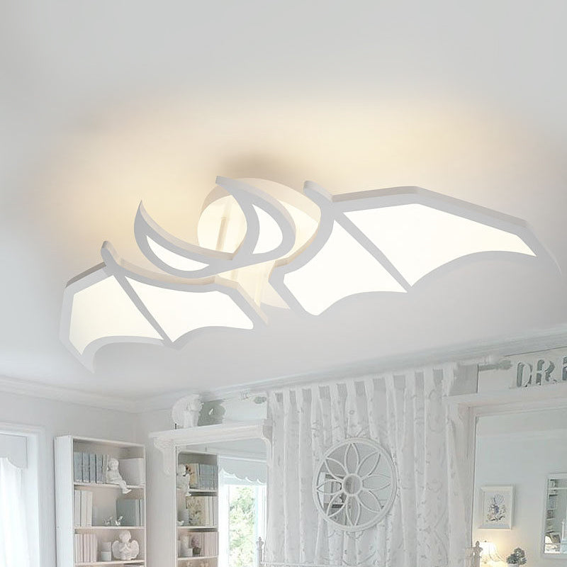 Acrylic Angel/Bat Wing Flush Mount Kids White LED Semi Flush Ceiling Light in Warm/White Light