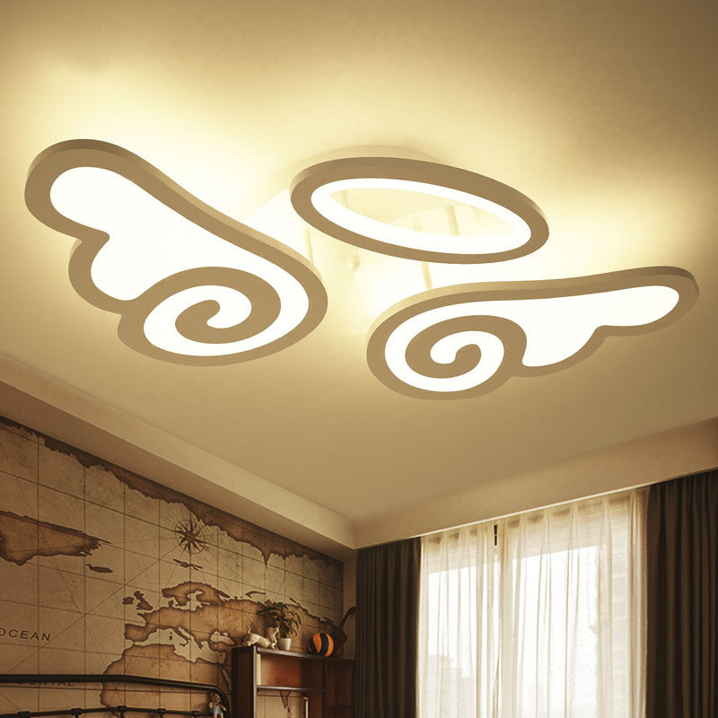 Acryl Angel/Bat Wing Flush Mount Kids White Led Semi Flush plafondlicht in warm/wit licht