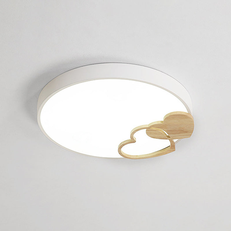 Acrylic Rounded Flush Mount Fixture Nordic Green/White/Grey Ceiling Light with Wood Loving Heart Pattern