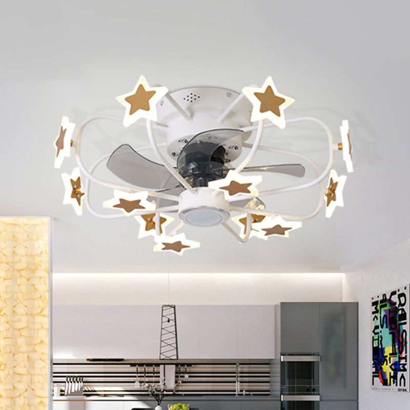 Kids 8 Bulbs 5 Blades Ceiling Fan Light Coffee Music Note/Grey Loving Heart/White Star Semi Flush Mount Lighting with Iron Cage, 23.5" Wide