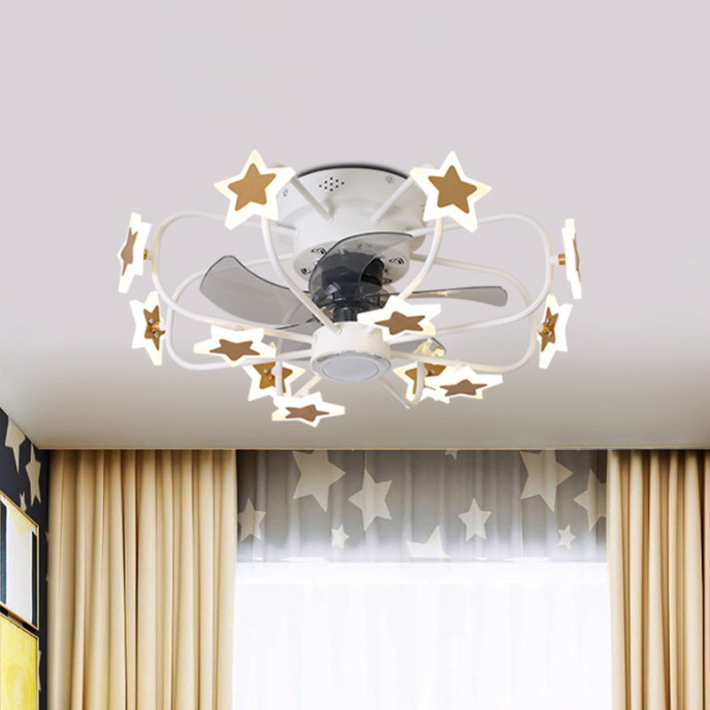 Kids 8 Bulbs 5 Blades Ceiling Fan Light Coffee Music Note/Grey Loving Heart/White Star Semi Flush Mount Lighting with Iron Cage, 23.5" Wide