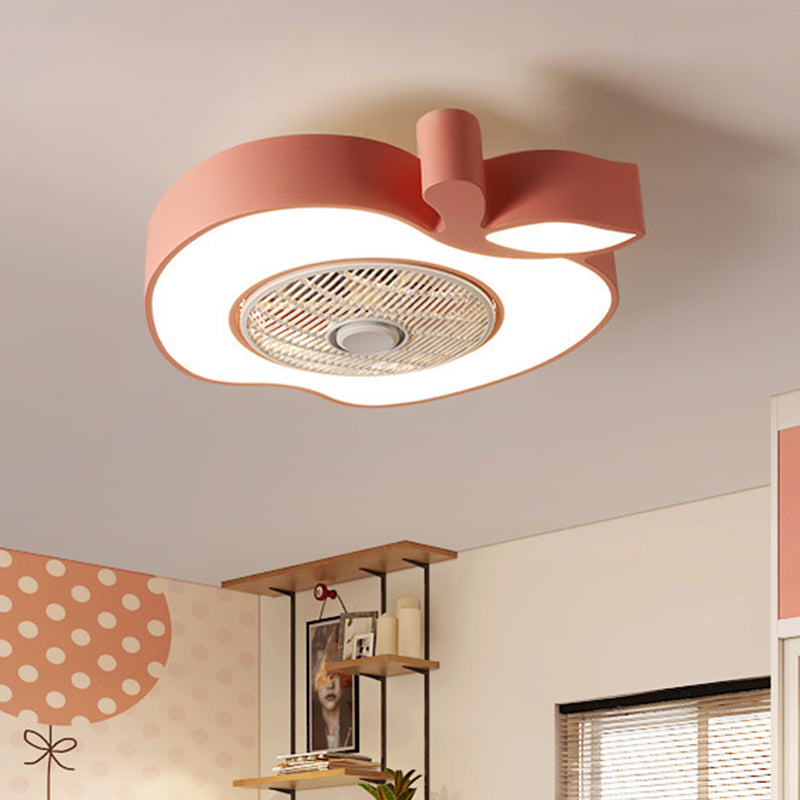 Apple Baby Room Ceiling Fan Lighting Acrylic Kids 21" Wide LED Semi Flush Mount Fixture with Front Grille in Pink/Black/White