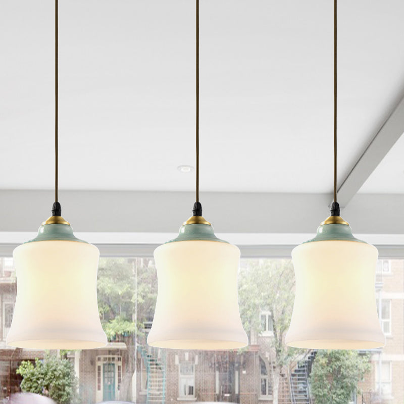 Tulip/Bell White Glass Cluster Pendant Classic 3 Heads Living Room Ceiling Suspension Lamp with Ceramic Top