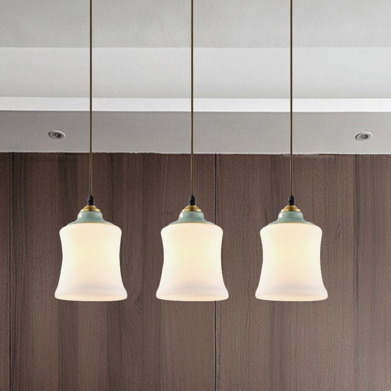 Tulip/Bell White Glass Cluster Pendant Classic 3 Heads Living Room Ceiling Suspension Lamp with Ceramic Top