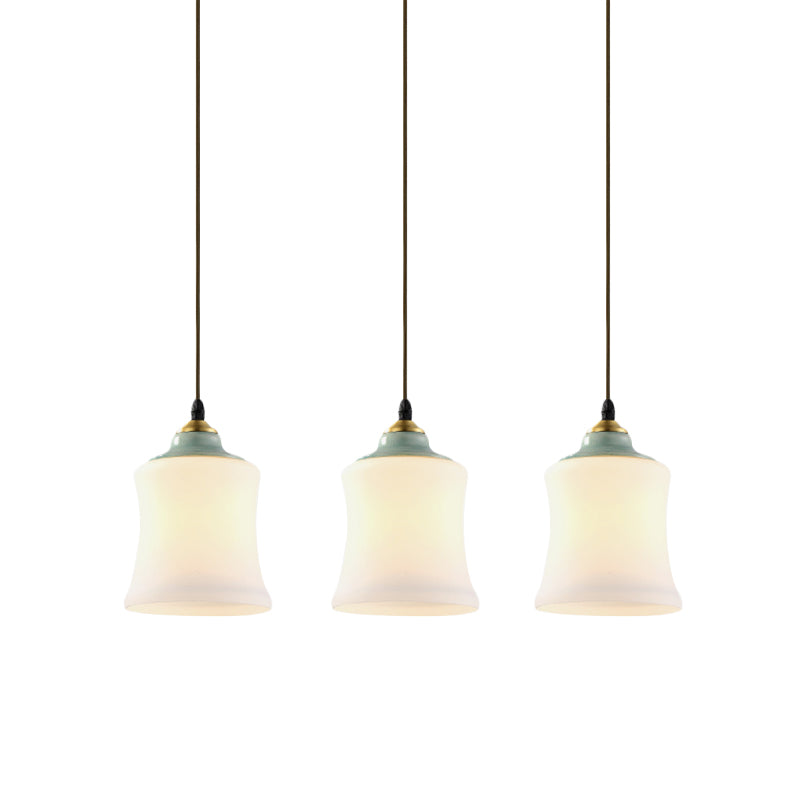 Tulp/Bell weißes Glas Cluster Anhänger Klassiker 3 Köpfe Wohnzimmer Deckenhängung Lampe mit Keramikoberteil