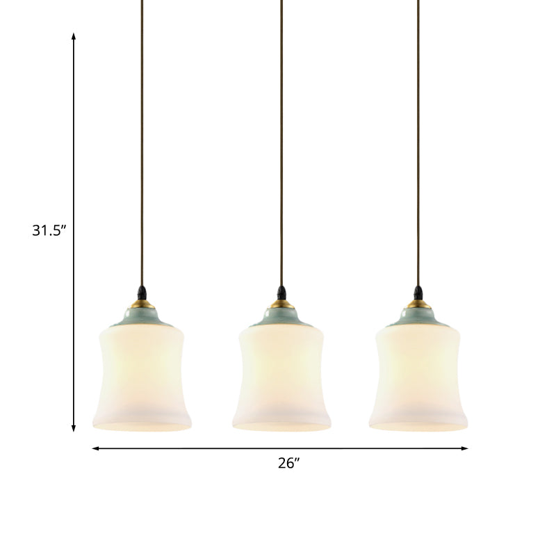 Tulip/Bell White Glass Cluster Pendant Classic 3 Heads Living Room Ceiling Suspension Lamp with Ceramic Top