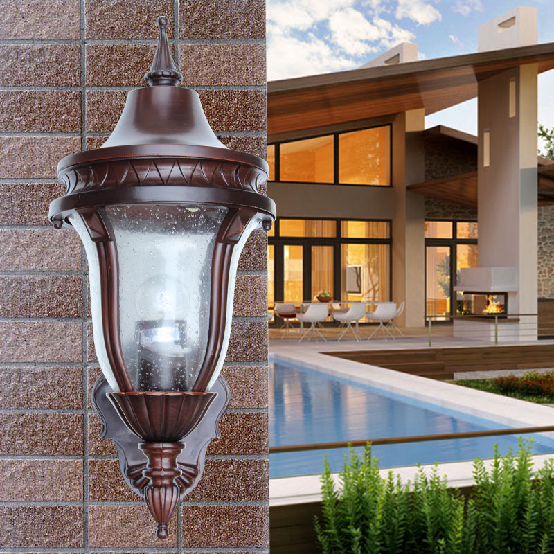 1 Bulb Clear Seedy Glass Wall Lamp Retro Rust Urn Shade Outdoor Wall Lighting Ideas
