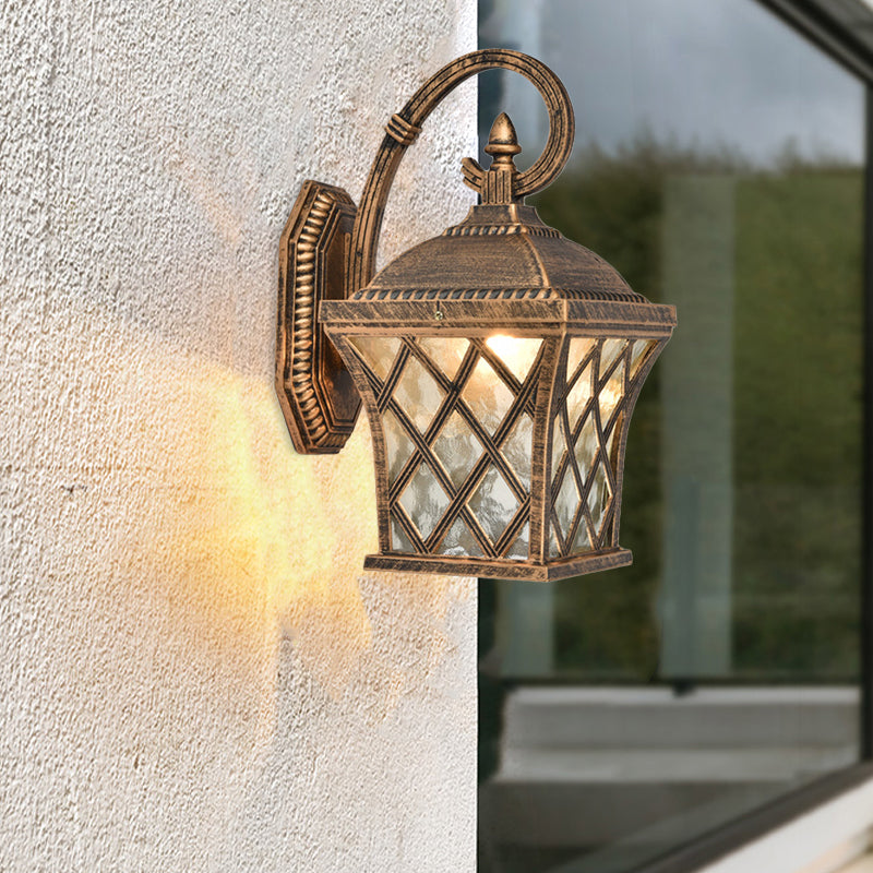 1 Bulb Birdcage Wall Lighting Ideas Rustic Bronze Finish Clear Ripple Glass Wall Mounted Lamp