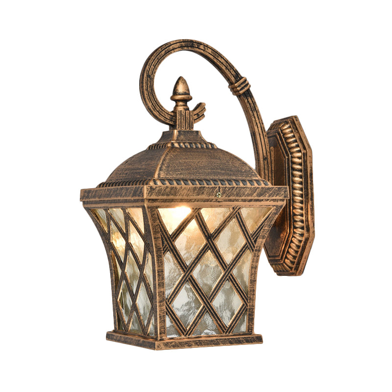 1 Bulb Birdcage Wall Lighting Ideas Rustic Bronze Finish Clear Ripple Glass Wall Mounted Lamp