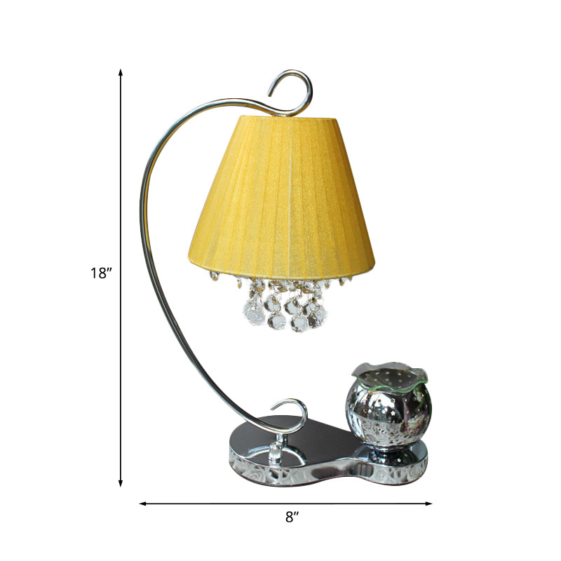 1 Light Table Lamp Country Bedroom Crystal Ball Night Light with Fabric Conic Shade in Yellow