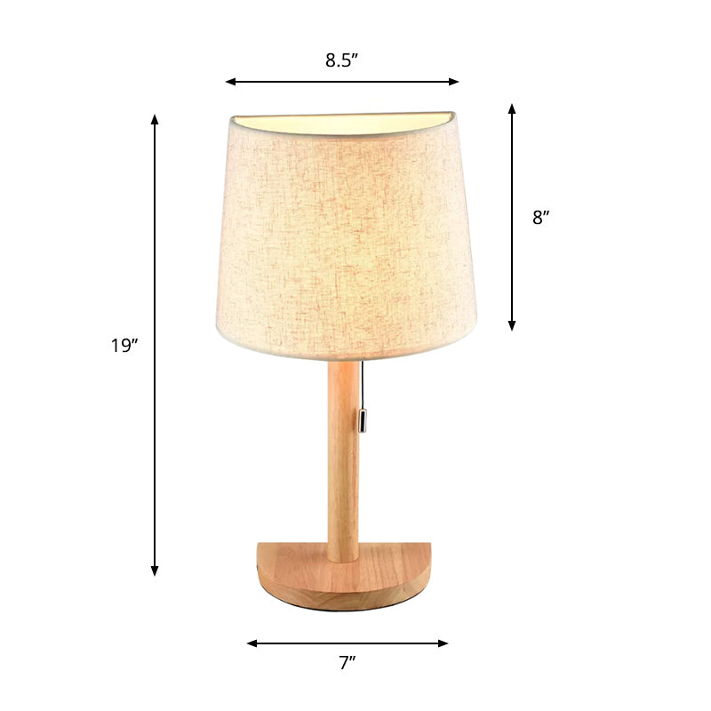 Fabric Half Barrel Desk Light Asian Style Single Light Wood Reading Book Lamp with Pull Chain