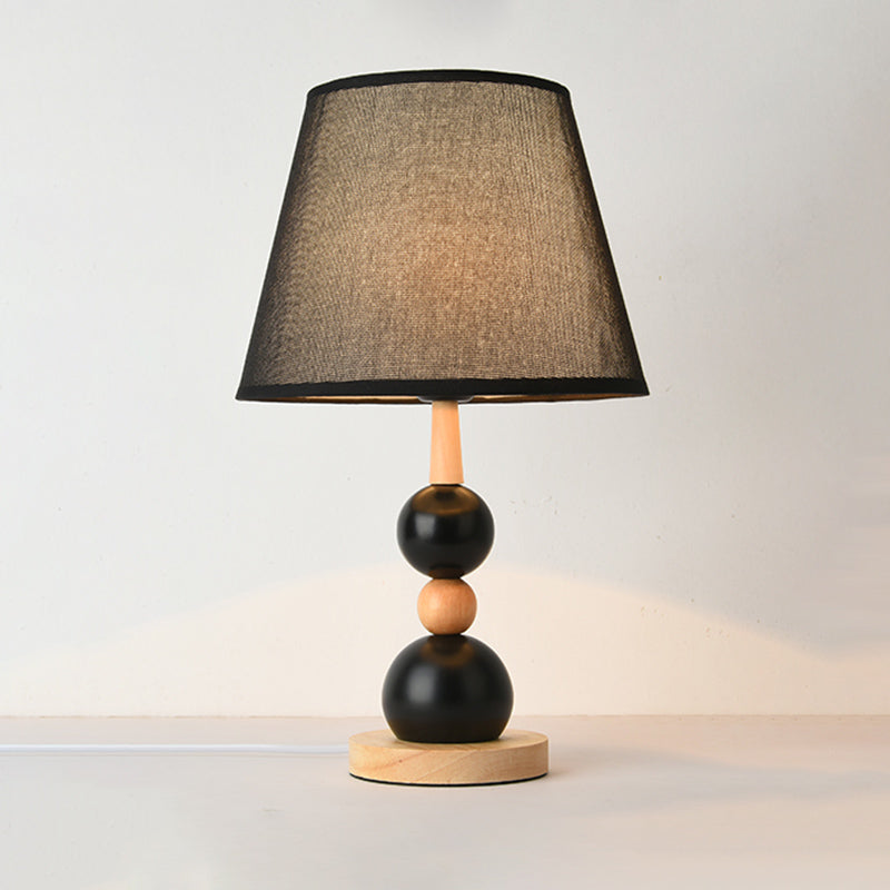 White/Black Barrel Nightstand Light Modernist 1 Head Fabric Night Table Lamp with Modo Wood Deco