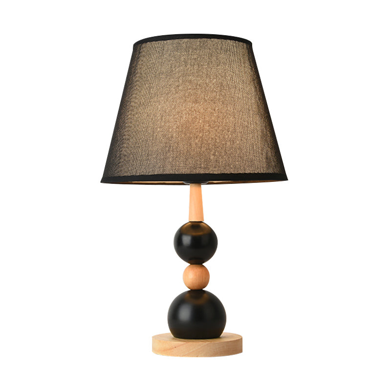 White/Black Barrel Nightstand Light Modernist 1 Head Fabric Night Table Lamp with Modo Wood Deco