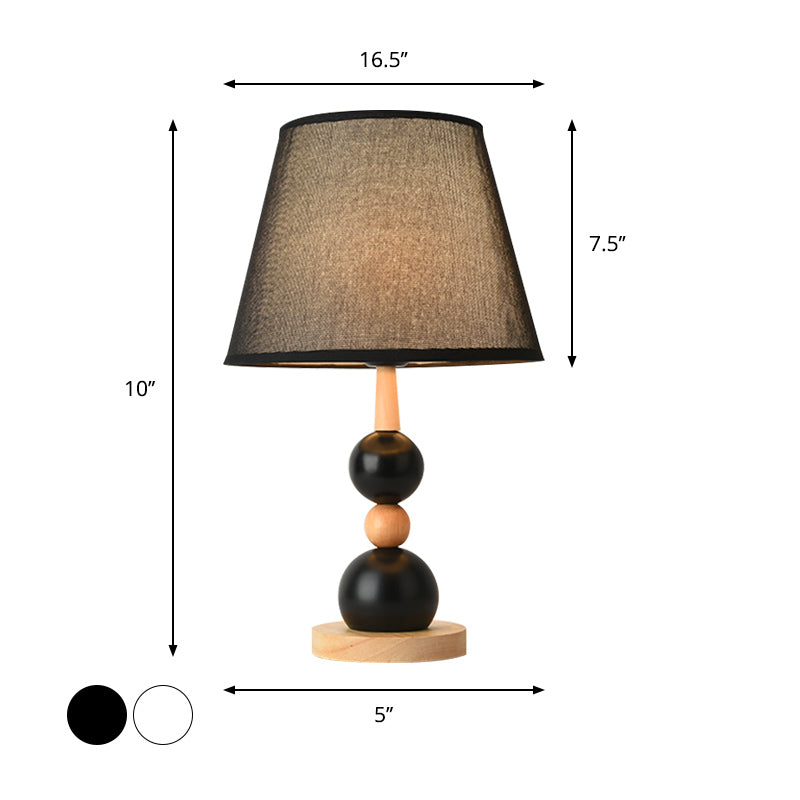 White/Black Barrel Nightstand Light Modernist 1 Head Fabric Night Table Lamp with Modo Wood Deco