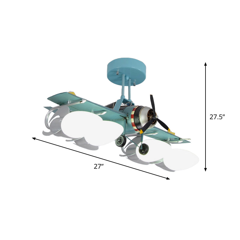 Forma de aeronave de hierro lámpara de techo semi-flush dibujos animados 4 cabezas de montaje verde altura de montaje