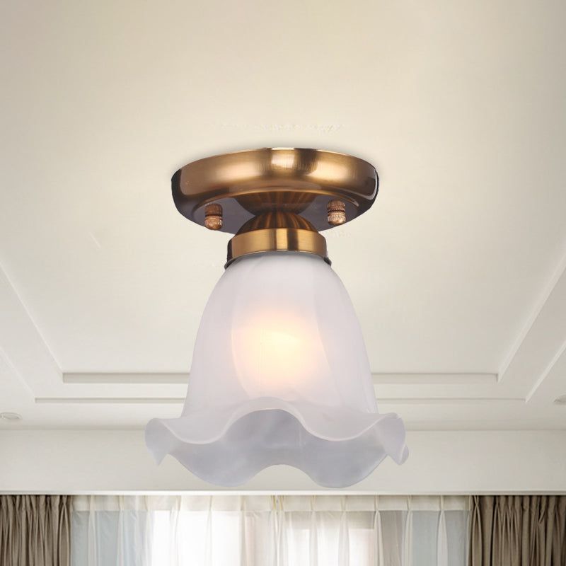 Scalloped Dining Room Ceiling Light Traditionalism Cream Glass 1 Bulb Bronze/Brass/Copper Flushmount