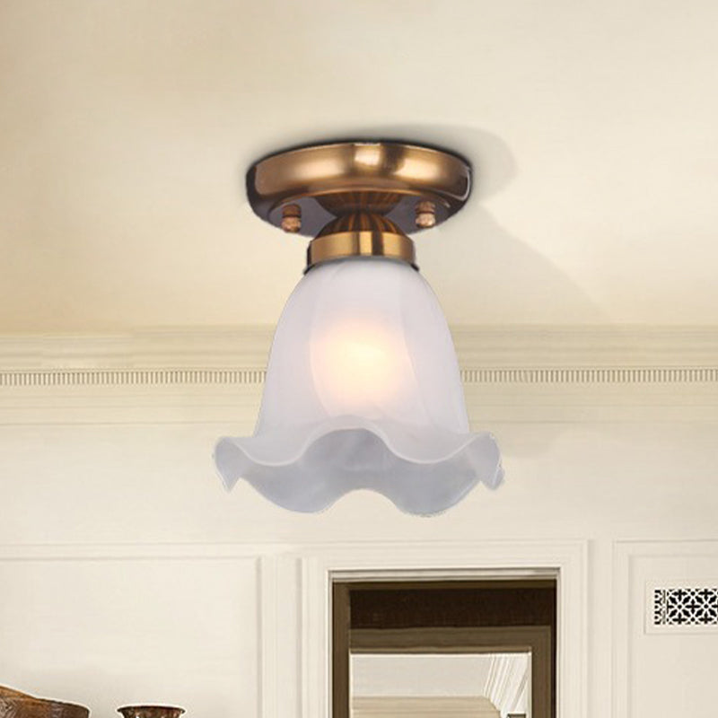 Scalloped Dining Room Ceiling Light Traditionalism Cream Glass 1 Bulb Bronze/Brass/Copper Flushmount