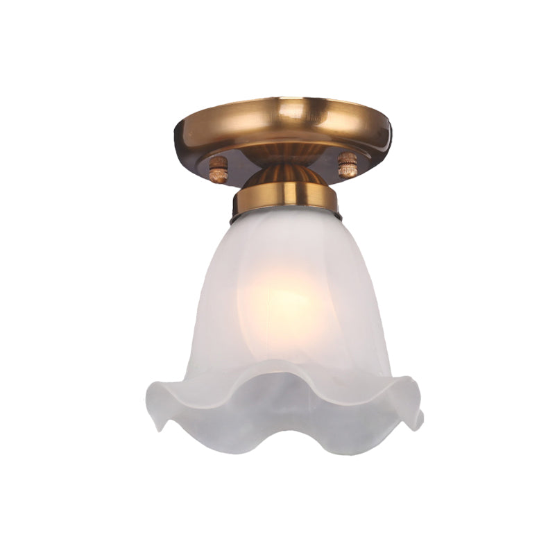 Scalloped Dining Room Ceiling Light Traditionalism Cream Glass 1 Bulb Bronze/Brass/Copper Flushmount