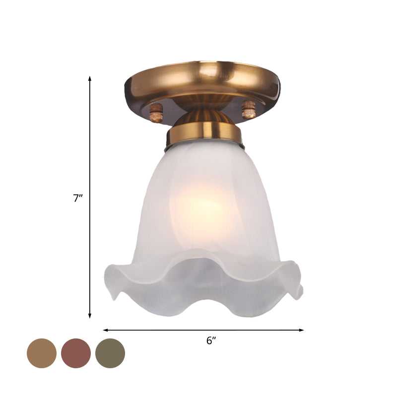 Scalloped Dining Room Ceiling Light Traditionalism Cream Glass 1 Bulb Bronze/Brass/Copper Flushmount