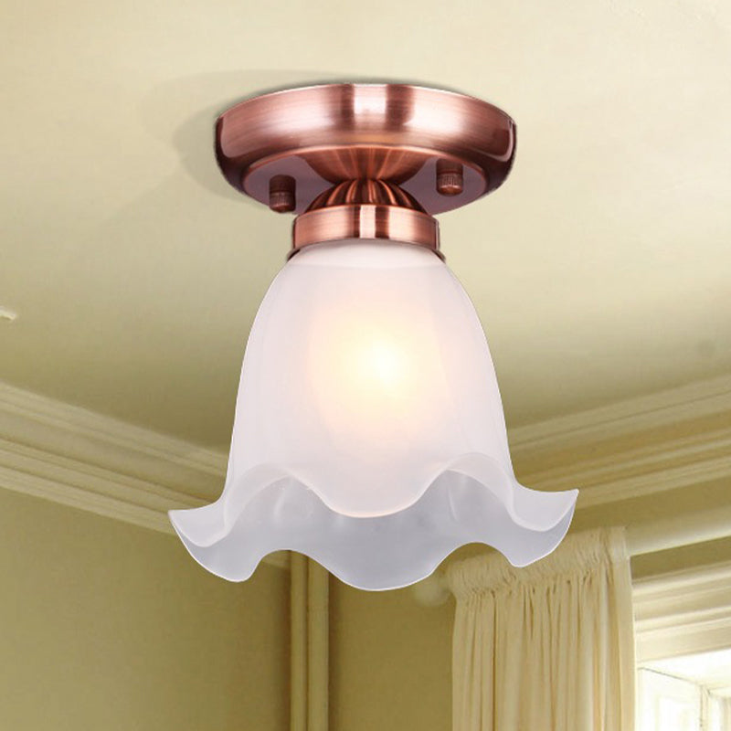 Scalloped Dining Room Ceiling Light Traditionalism Cream Glass 1 Bulb Bronze/Brass/Copper Flushmount