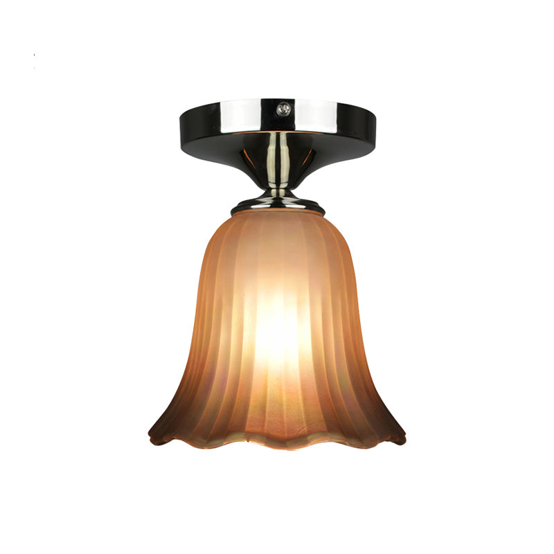 Fleur de verre bronzé Flushmount Style traditionnel 1 Bulbe Foyer Flush Mount Éclairage