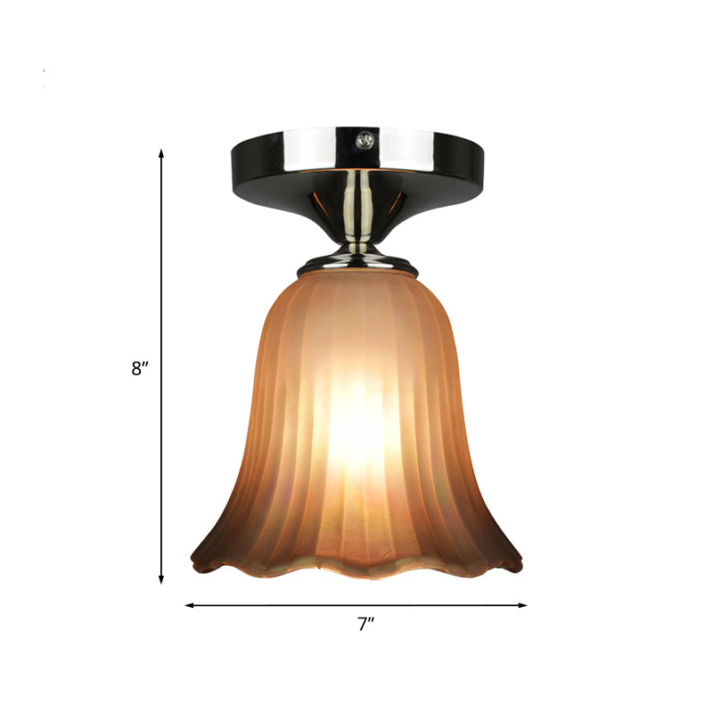 Tan Glass Flower Flushmount Traditional Style 1 Bulb Foyer Flush Mount Lighting Fixture