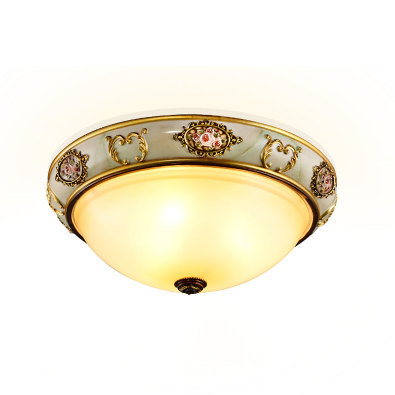 Opal Glass Brass Flush Mount Light Dome 2/3 Heads Rural Ceiling Light Fixture for Bedroom