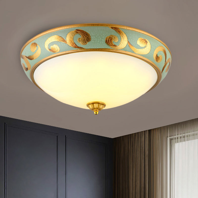 3 lichten Dome plafond gemonteerd licht rustiek gouden melkglas spoeling lichtbarmsel voor slaapkamer