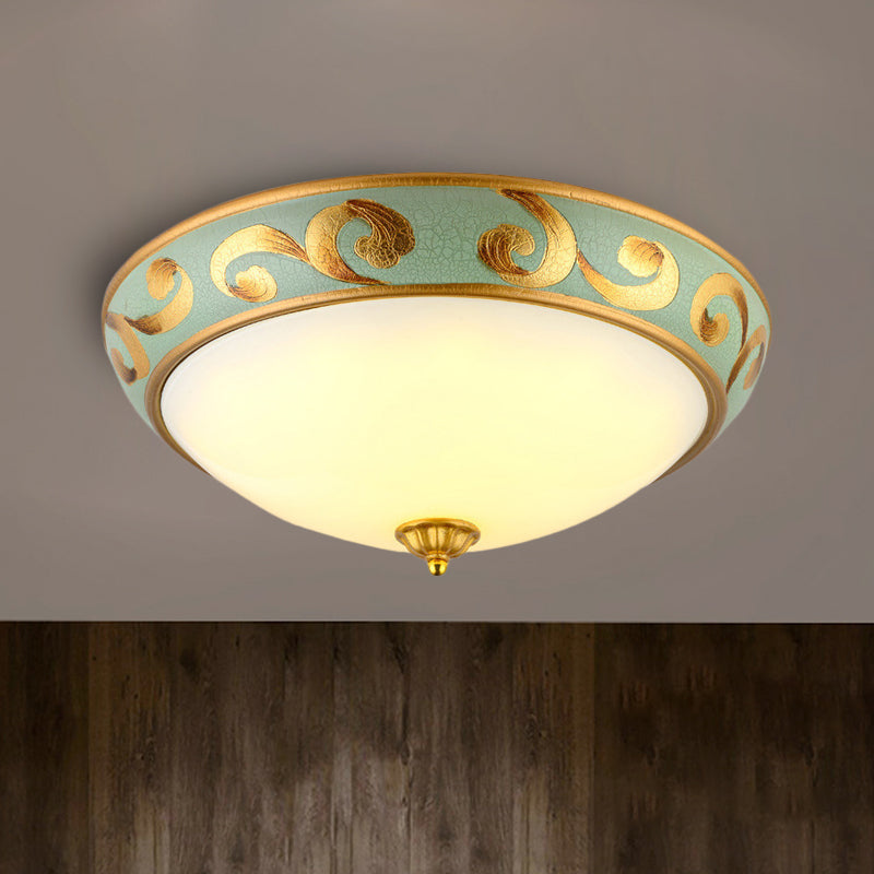 3 Lichter Kupplungsdecke montiertes licht rustikales goldenes Milchglas Flush Leuchte für Schlafzimmer