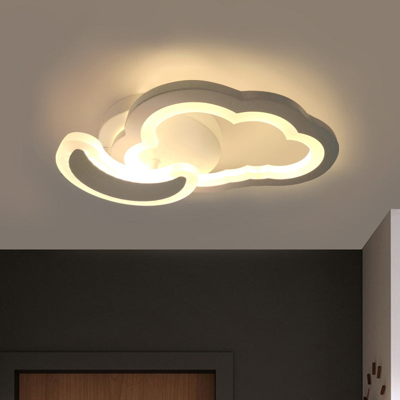 Airplane/Moon and Cloud Foyer Semi Flush Acrylic Nordic LED Ceiling Mounted Lamp in White