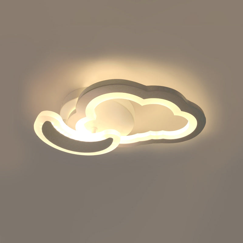 Airplane/Moon and Cloud Foyer Semi Flush Acrylic Nordic LED Ceiling Mounted Lamp in White