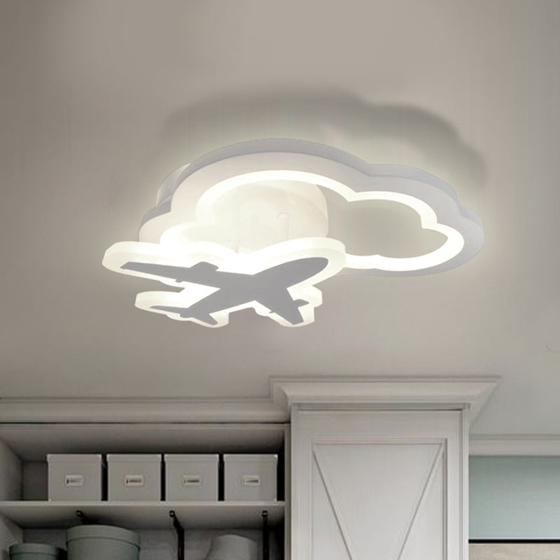 Airplane/Moon and Cloud Foyer Semi Flush Acrylic Nordic LED Ceiling Mounted Lamp in White