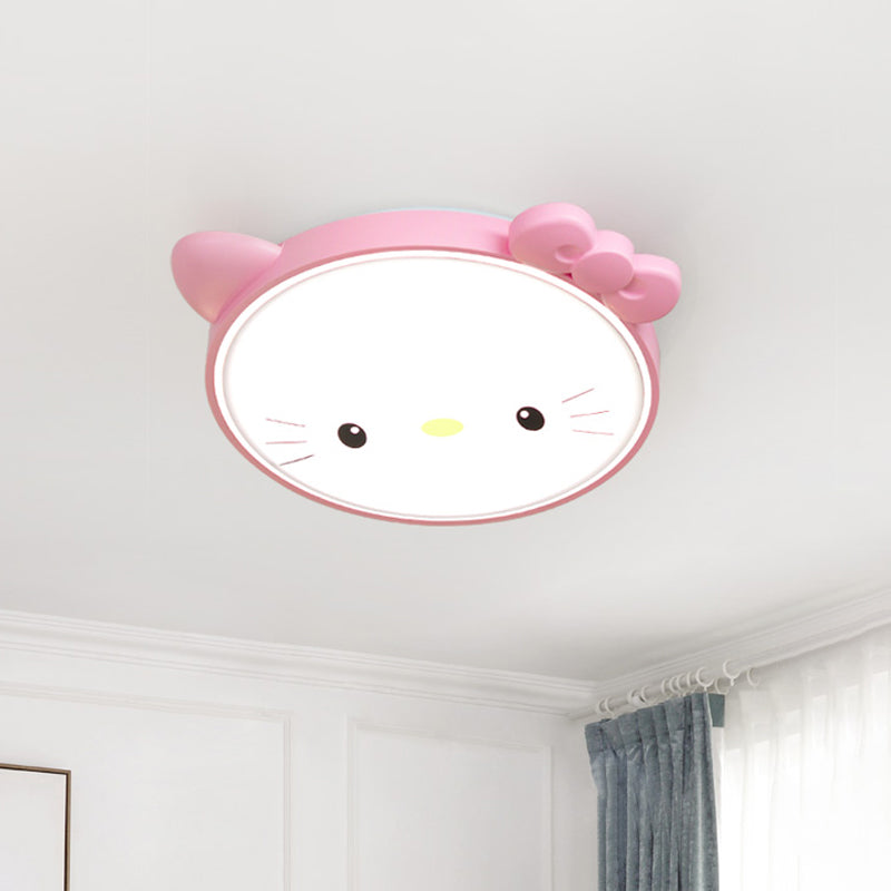 Kitty Girl's Bedroom Ceiling Flush Acrylic Cartoon LED Flush Mount Lighting in Pink/White