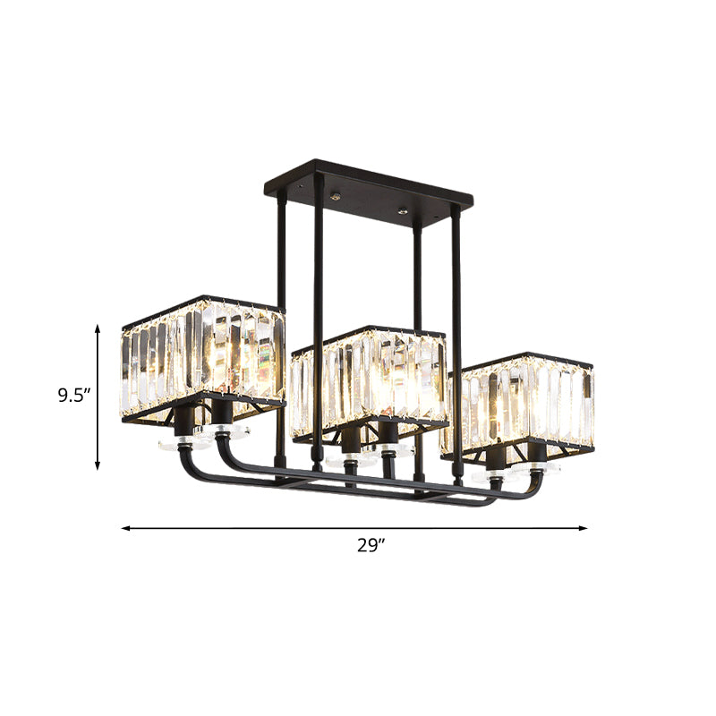 6/8 Heads Rectangle Semi Flush Minimalism Black Crystal Block Flush Mount Recessed Lighting