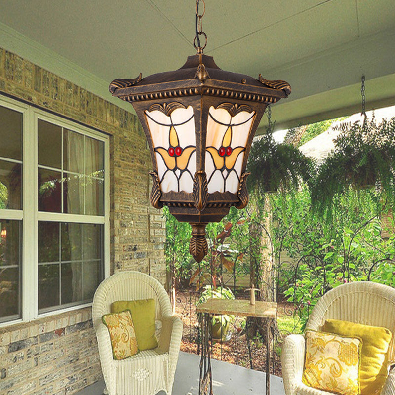 Metalen roest/bronzen hanglamp LAMP LANTERN 1-HOES Traditionele plafondhang armatuur met bloempatroon voor balkon