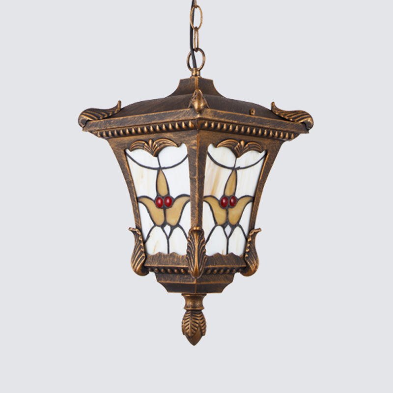 Metalen roest/bronzen hanglamp LAMP LANTERN 1-HOES Traditionele plafondhang armatuur met bloempatroon voor balkon