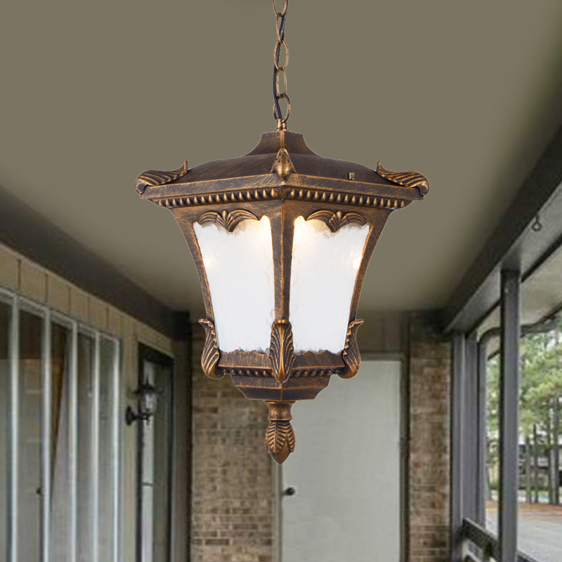 1 Glühbaumhängebersuster Lodge Terrasse Hanglampe Kit mit Laterne klare Ripple -Gla -Schatten in Bronze/Rost