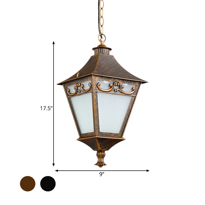 Black / Bronze 1 Bulbe Drop Pendant Rustic White Glass Lantern suspendu plafonnier Plafond pour couloir