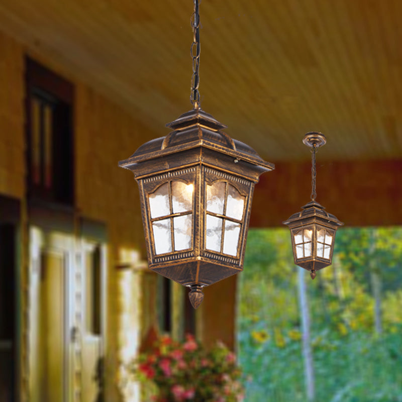 1-licht Clear Ripple Glass Drop Pendant Lodge Bronze Lantern Outdoor Hanging Armture