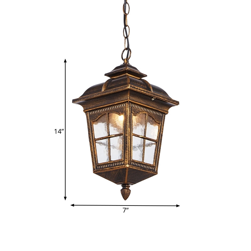 1-Light Clear Ripple Glass Drop Pender Lodge Bronze Lantern Outdoor suspension du luminaire