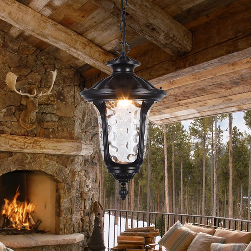 Urn Shade Patio Pendant Light Farmhouse Clear Dimple Verre 1 tête Black / Bronze Finis