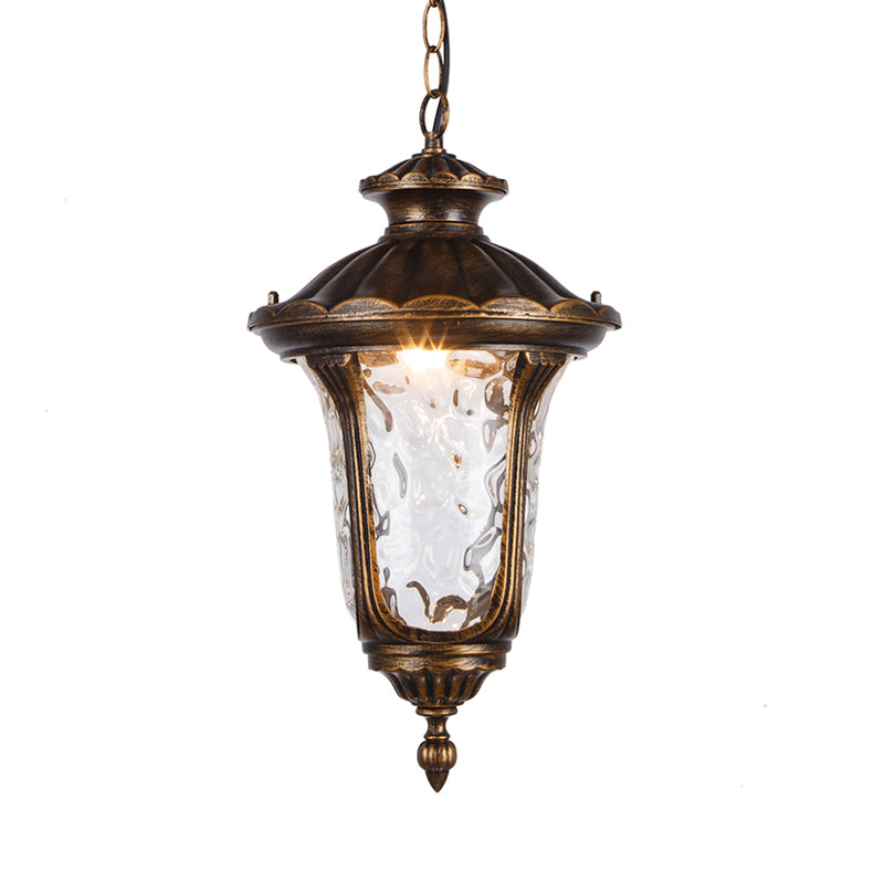 Urn Shade Patio Pendant Light Farmhouse Clear Dimple Glass 1 Head Black/Bronze Finish Ceiling Hang Fixture