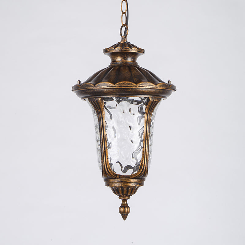 Urn Shade Patio Pendant Light Farmhouse Clear Dimple Glass 1 Head Black/Bronze Finish Ceiling Hang Fixture