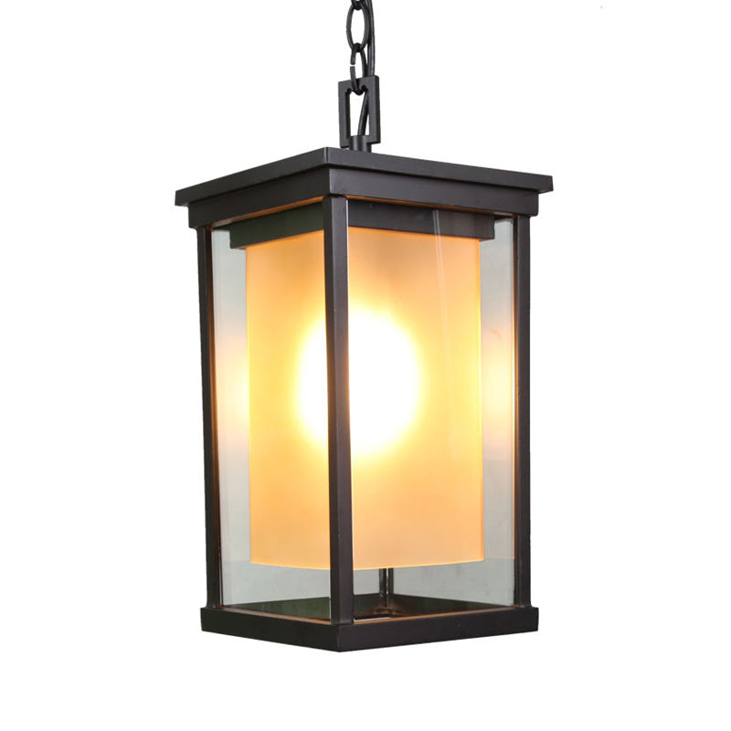 Schwarz 1 Lampendecke Anhänger klassischer Klassiker Glas Rechteck Hangle Lampe Kit mit Innenzylinderbernglas Schatten