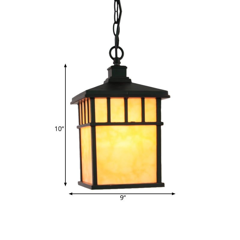 Lantern Corridor Drop Pendant Traditional Frosted Glass 1-Light Black Suspension Light